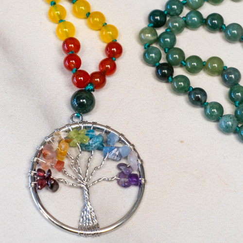 Moss Agate Tree of Life Mala Necklace