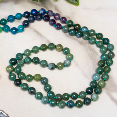 Moss Agate Tree of Life Mala Necklace