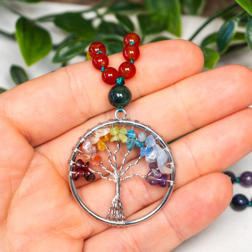 Moss Agate Tree of Life Mala Necklace