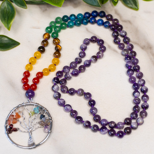 Amethyst Tree of Life Mala Necklace