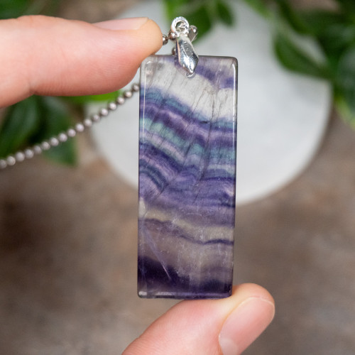Rainbow Fluorite Rectangle Necklace #3