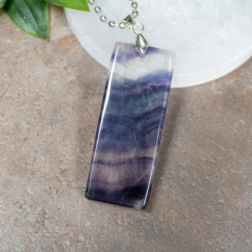 Rainbow Fluorite Rectangle Necklace #3