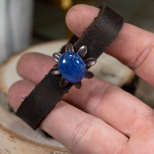 Blue Chalcedoney Leather Bracelet
