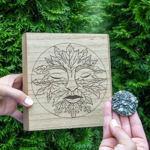 Greenman Wooden Crystal Box and Carving Combo