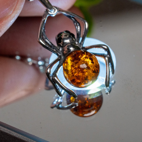 Baltic Amber Large Spider Silver Pendant #1