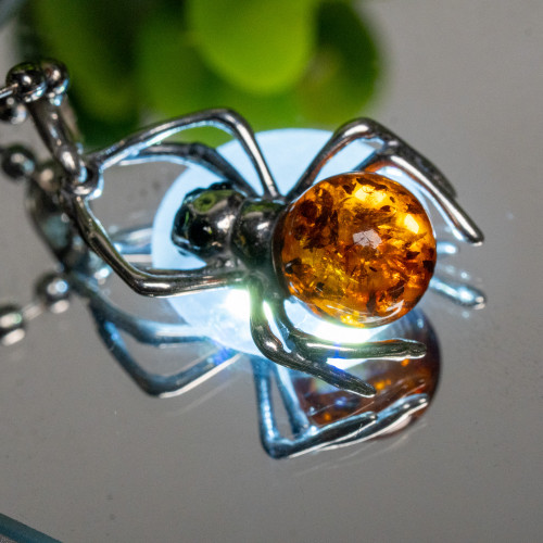 Baltic Amber Large Spider Silver Pendant #1