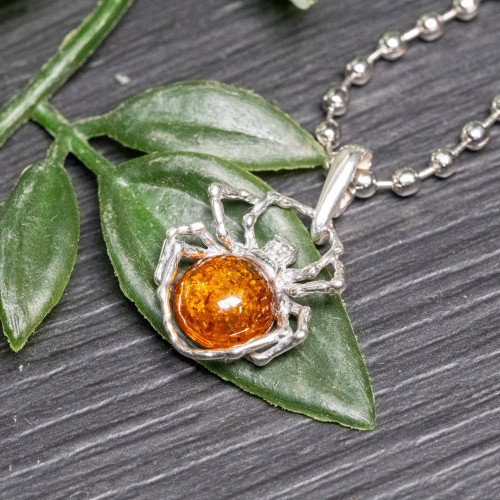 Baltic Amber Spider Silver Pendant #2