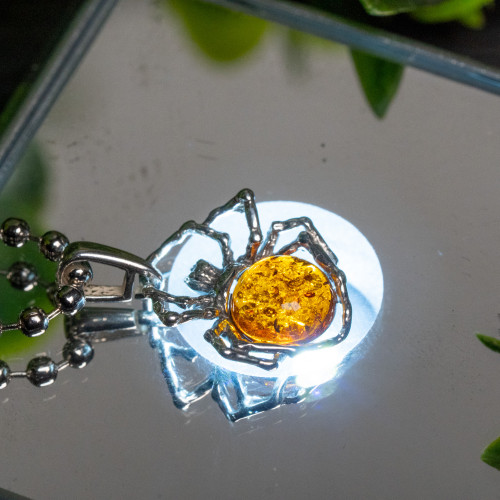 Baltic Amber Spider Silver Pendant #1