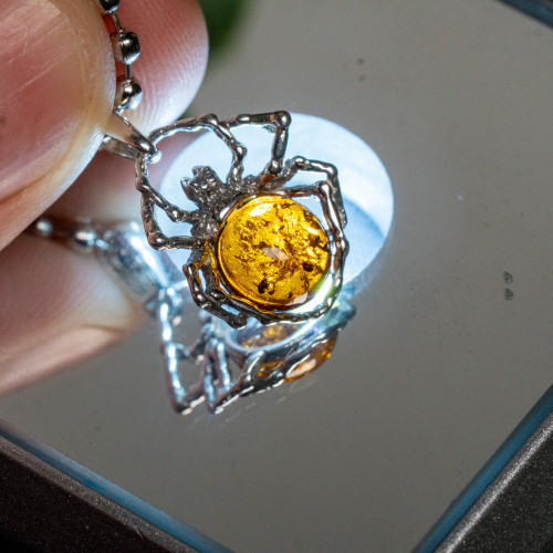 Baltic Amber Spider Silver Pendant #1