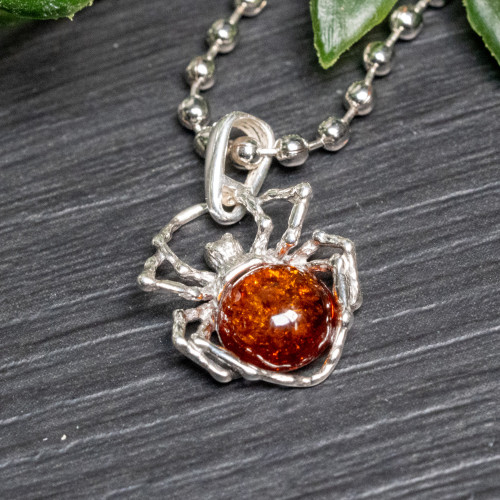 Baltic Amber Spider Silver Pendant #1