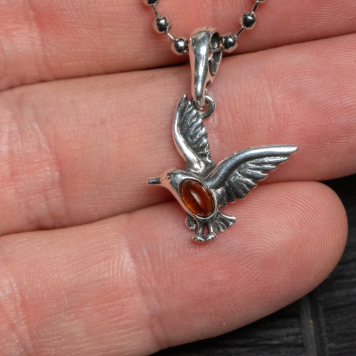 Baltic Amber Hummingbird Silver Pendant