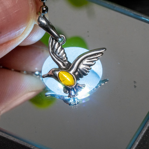 Baltic Amber Hummingbird Silver Pendant