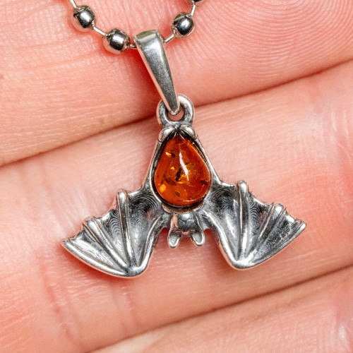 Baltic Amber Small Bat Silver Pendant #1