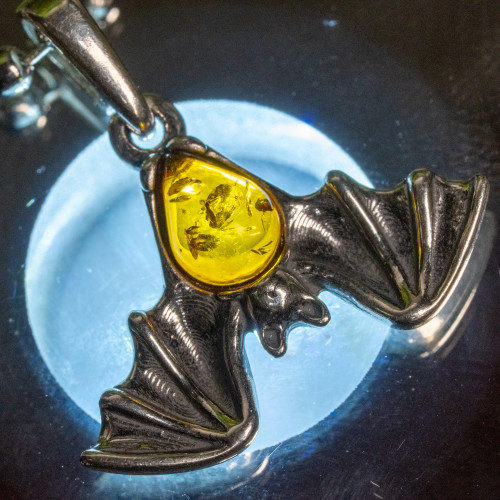 Baltic Amber Small Bat Silver Pendant #1