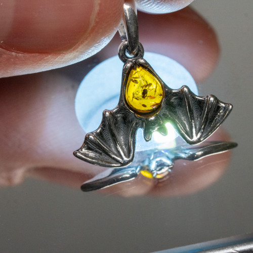 Baltic Amber Small Bat Silver Pendant #1