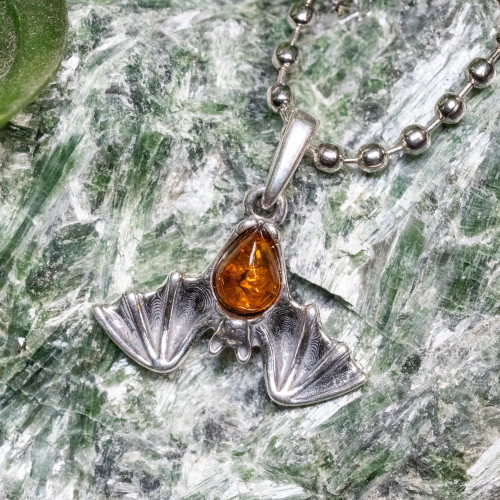 Baltic Amber Small Bat Silver Pendant #1