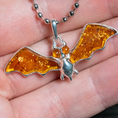 Baltic Amber Winged Bat Large Silver Pendant #1