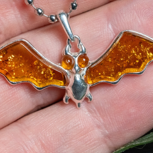 Baltic Amber Winged Bat Large Silver Pendant #1