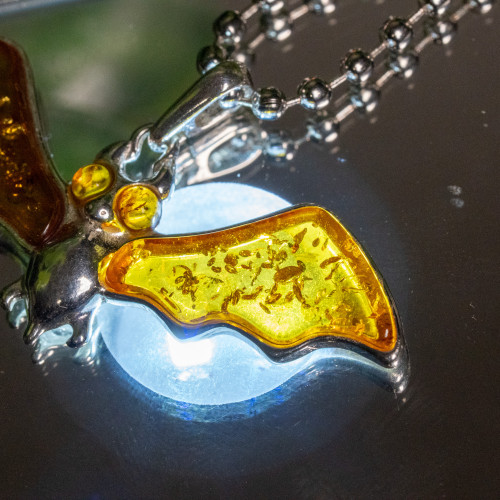 Baltic Amber Winged Bat Large Silver Pendant #1