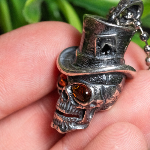 Baltic Amber Skull with Top Hat Pendant #1