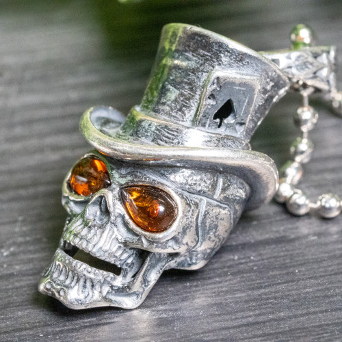 Baltic Amber Skull with Top Hat Pendant #1