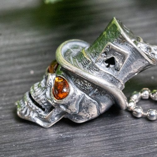 Baltic Amber Skull with Top Hat Pendant #1