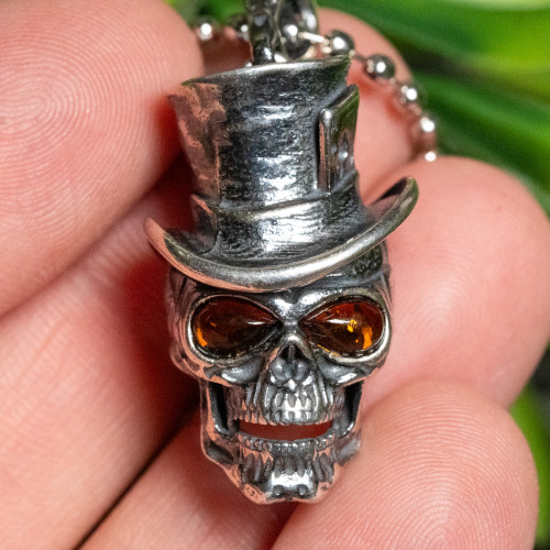 Baltic Amber Skull with Top Hat Pendant #1