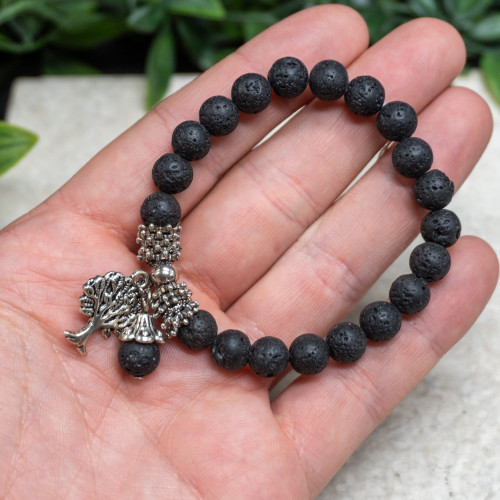 Lava Rock Tree of Life Charm Bracelet 8mm