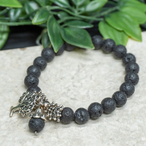 Lava Rock Tree of Life Charm Bracelet 8mm