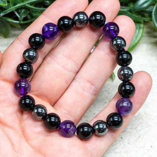 Amethyst, Black Tourmaline, Hematite Bracelet 10mm