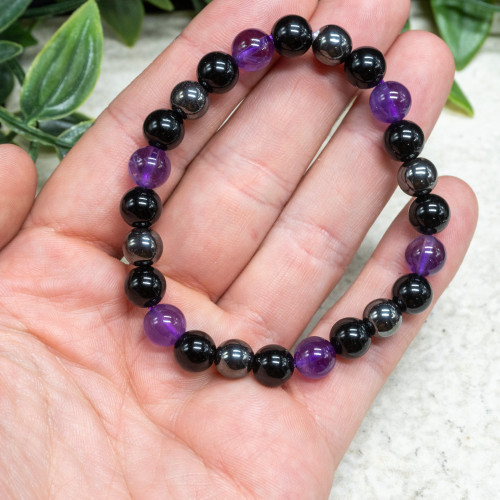 Amethyst, Black Tourmaline, Hematite Bracelet 8mm