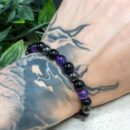 Amethyst, Black Tourmaline, Hematite Bracelet 8mm