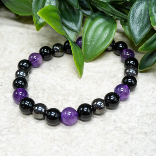 Amethyst, Black Tourmaline, Hematite Bracelet 8mm