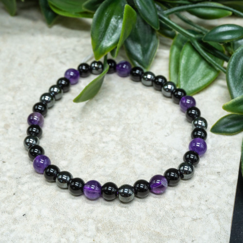 Amethyst, Black Tourmaline, Hematite Bracelet 6mm