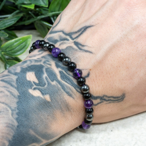 Amethyst, Black Tourmaline, Hematite Bracelet 6mm