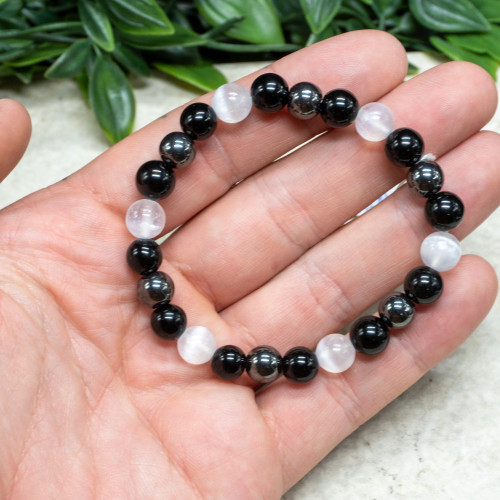 Selenite, Obsidian, Hematite Bracelet 8mm