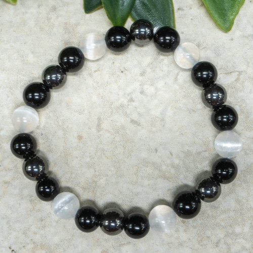 Selenite, Obsidian, Hematite Bracelet 8mm