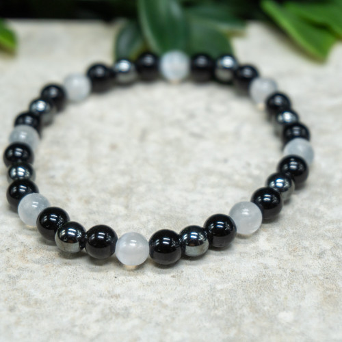 Selenite, Obsidian, Hematite Bracelet 6mm
