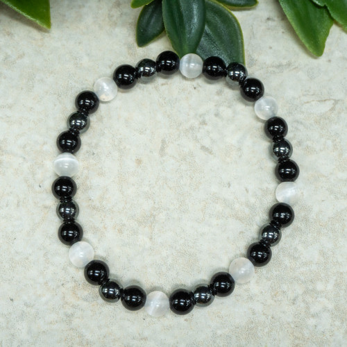 Selenite, Obsidian, Hematite Bracelet 6mm