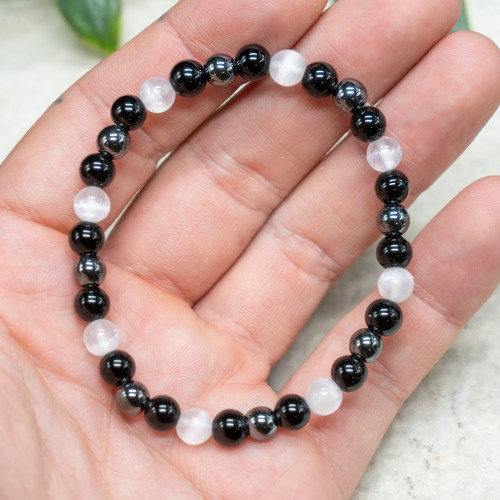 Selenite, Obsidian, Hematite Bracelet 6mm