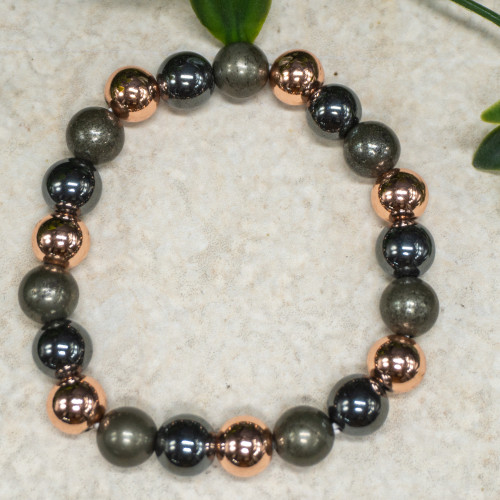 Copper, Pyrite, Hematite Bracelet 10mm
