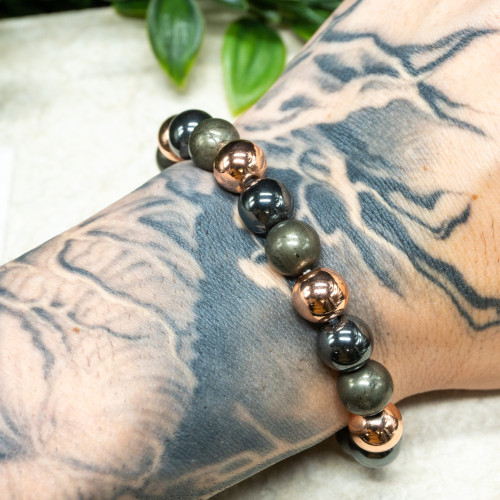 Copper, Pyrite, Hematite Bracelet 10mm