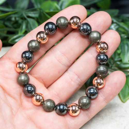 Copper, Pyrite, Hematite Bracelet 10mm