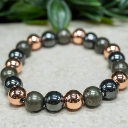 Copper, Pyrite, Hematite Bracelet 10mm