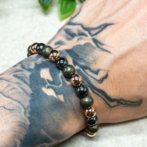 Copper, Pyrite, Hematite Bracelet 8mm