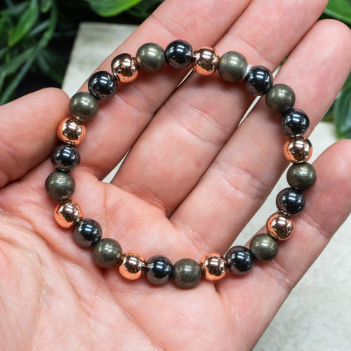 Copper, Pyrite, Hematite Bracelet 8mm