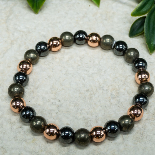 Copper, Pyrite, Hematite Bracelet 8mm