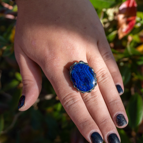 Chatoyant Azurite Ring