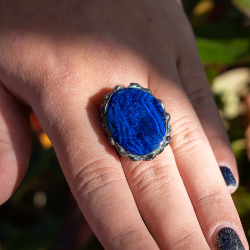 Chatoyant Azurite Ring