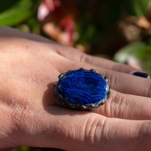 Chatoyant Azurite Ring